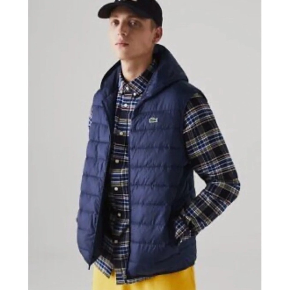 Lacoste Sport Mens Navy Blue Hooded Puffer Vest XL